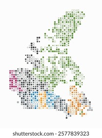 Canada, shape of the country build of colored cells. Digital style map of the Canada on white background. Small size rounded square blocks. Simple vector illustration.