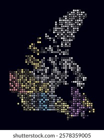 Canada, shape of the country build of colored cells. Digital style map of the Canada on dark background. Small size rounded square blocks. Amazing vector illustration.