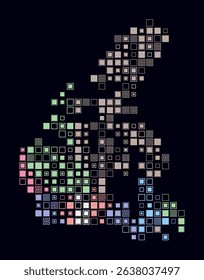 Canada, shape of the country build of colored cells. Digital style map of the Canada on dark background. Large size square blocks. Artistic vector illustration.
