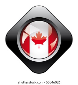 Canada shiny button flag with black frame -  vector illustration. Isolated abstract object against white background.