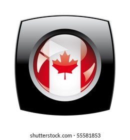 Canada shiny button flag with black frame -  vector illustration. Isolated abstract object against white background.
