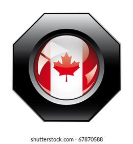 Canada shiny button flag with black frame -  vector illustration. Isolated abstract object against white background.
