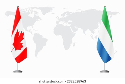 Banderas de Canadá y Sierra Leona para una reunión oficial en el contexto del mapa mundial.