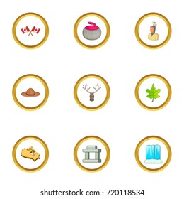 Canada sight icons set. cartoon style set of 9 canada sight vector icons for web design