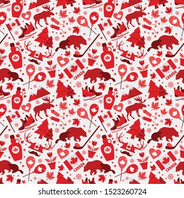 Canada sign and symbol, Icons bright design flat set in seamless pattern.