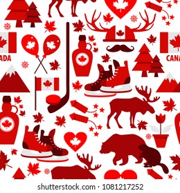 Canada sign and symbol, Info-graphic elements flat icons set in seamless pattern.