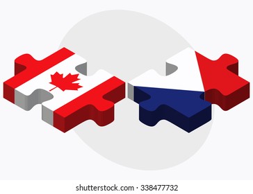 Canada and Sint Maarten Flags in puzzle isolated on white background