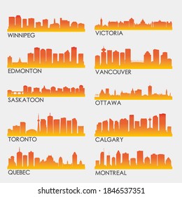 Canada Skyline City Silhouette Design Collection. Vector Illustration Set Clip Art.