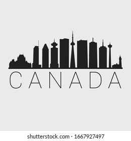 Canada Skyline Silhouette City. Design Vector. Famous Monuments Tourism Travel. Buildings Tour Landmark.