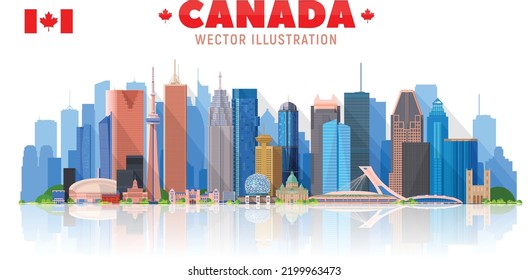 Skyline de Canadá. Ilustración vectorial. collage de ciudades canadienses en horizonte panorámico.