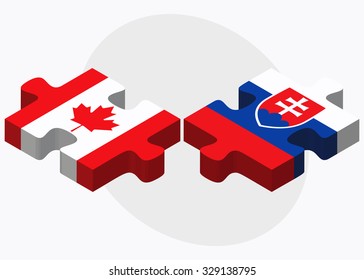Canada and Slovakia Flags in puzzle isolated on white background