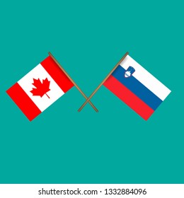 Canada and Slovenia crossed flags.Language learning or travel concept 