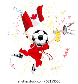 Canada Soccer Fan with Ball Head. Editable Vector Illustration