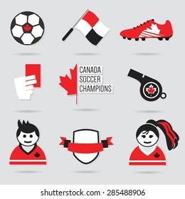 Canada Soccer icons and design element set - Modern flat red, black and white