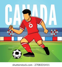 Canada Soccer Player Action Vector Illustration on Stadium