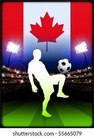 Canada Soccer Player on Stadium Background with Flag Original Illustration