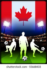 Canada Soccer Player on Stadium Background with Flag Original Illustration