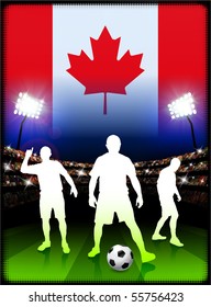 Canada Soccer Player on Stadium Background with Flag Original Illustration