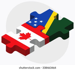Canada and Solomon Islands Flags in puzzle isolated on white background