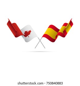 Canada and Spain flags. Crossed flags. Vector illustration.