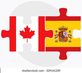 Canada and Spain Flags in puzzle isolated on white background