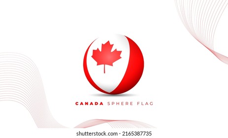 Canada sphere flag with waving red lines background for canada day design