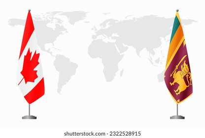 Canada and Sri Lanka flags for official meeting against background of world map.