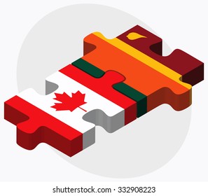 Canada and Sri Lanka Flags in puzzle isolated on white background