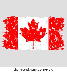 Canada stamp flag isolated. Texture grunge canadian dirty flag, nation patriotism textured flag with maple, vector patriotic illustration