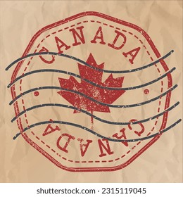 Canada Stamp Travel Passport. Design Retro Symbol Country. Old Vintage Postmark.