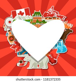 Canada sticker background design. Canadian traditional symbols and attractions.