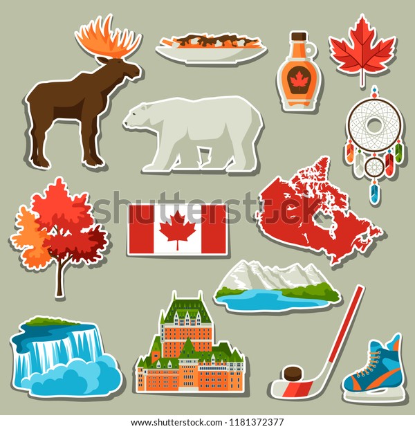 Canada Sticker Icons Set Canadian Traditional Symbols And Attractions