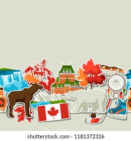 Canada sticker seamless pattern. Canadian traditional symbols and attractions.