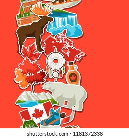 Canada sticker seamless pattern. Canadian traditional symbols and attractions.