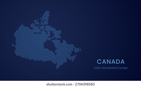 Canada stylized dotted map in modern circular data tech visualization concept.
