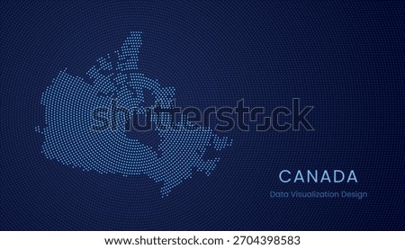 Canada stylized dotted map in modern circular data tech visualization concept.