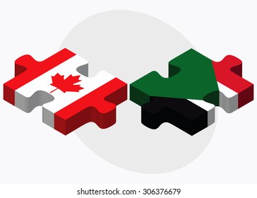 Canada and Sudan Flags in puzzle isolated on white background
