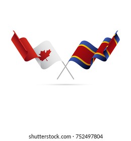 Canada and Swaziland flags. Crossed flags. Vector illustration.