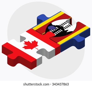 Canada and Swaziland Flags in puzzle isolated on white background