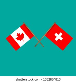 Canada and Switzerland crossed flags.Language learning or travel concept 