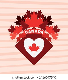 Canada symbol over striped background