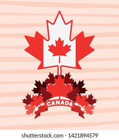 Canada symbol over striped background