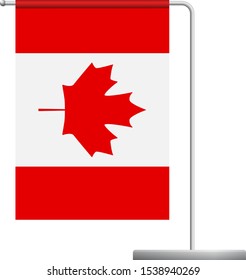 Canada table flag. Metal flagpole. National flag of Canada vector illustration
