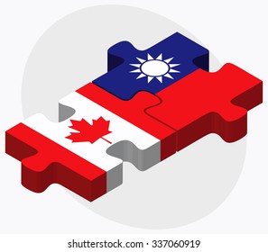 Canada and Taiwan Flags in puzzle isolated on white background
