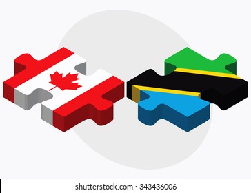 Canada and Tanzania Flags in puzzle isolated on white background