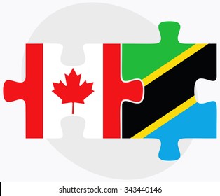 Canada and Tanzania Flags in puzzle isolated on white background