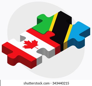 Canada and Tanzania Flags in puzzle isolated on white background