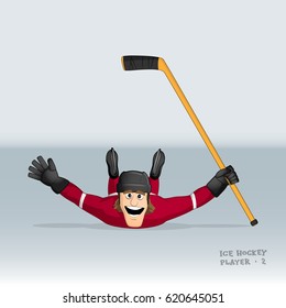 Canada team ice hockey player celebrating the goal drawn in cartoon style 
