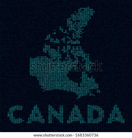 Canada tech map. Country symbol in digital style. Cyber map of Canada with country name. Cool vector illustration.
