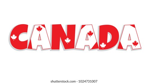 Canada text word decorative lettering type design with maple leaf